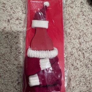 Crate&Barrel Red and White Santa wine Bottle Cover